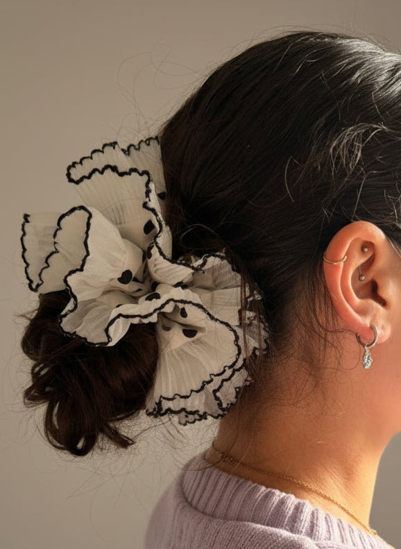 Cruella classic Iconic Ruffle- Black and White Polka Dot