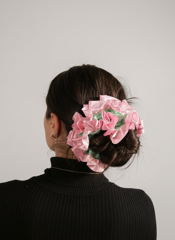 'Glinda' Statement Ruffle - Pink and Green Satin