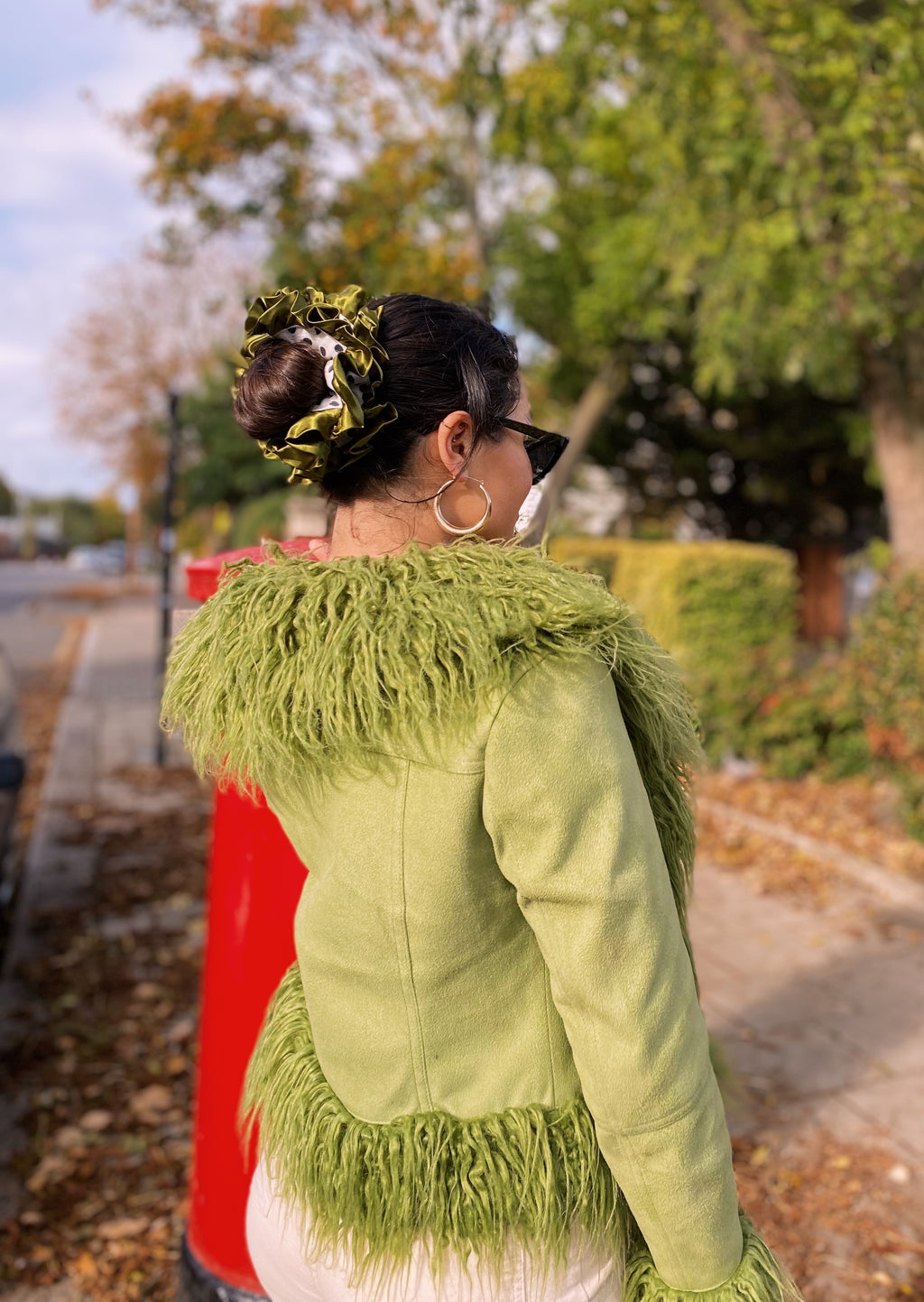 'Cruella, Olive'  Statement Ruffle - Polka dot with Green trim