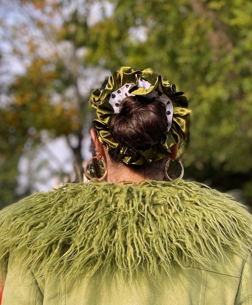 'Cruella, Olive'  Statement Ruffle - Polka dot with Green trim