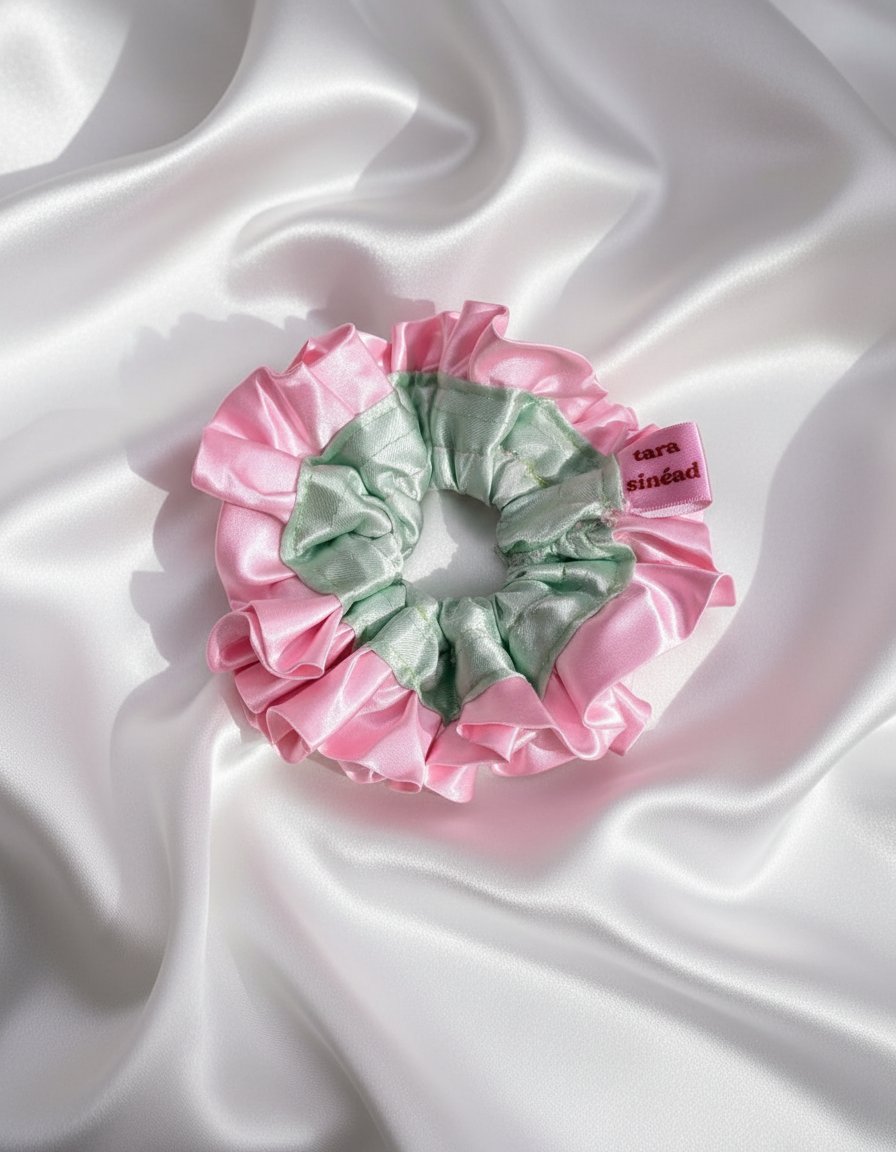 'Glinda' Statement Ruffle - Pink and Green Satin