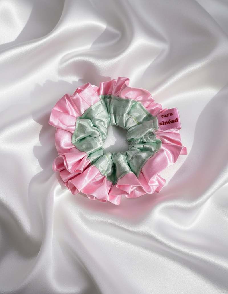 'Glinda' Statement Ruffle - Pink and Green Satin