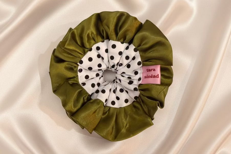 'Cruella, Olive'  Statement Ruffle - Polka dot with Green trim