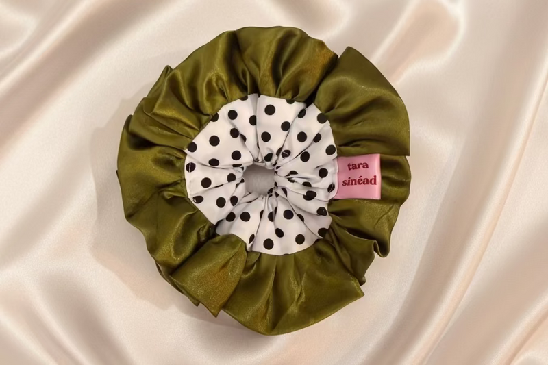 'Cruella, Olive'  Statement Ruffle - Polka dot with Green trim