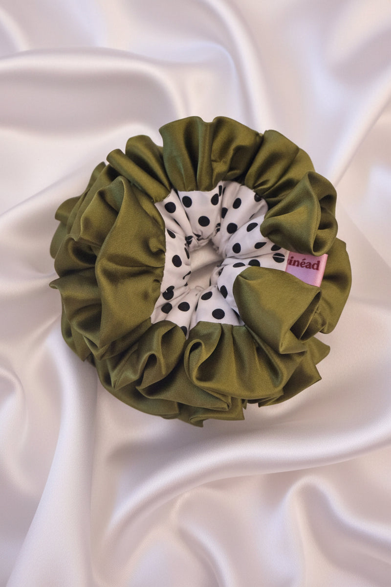 'Cruella, Olive'  Statement Ruffle - Polka dot with Green trim